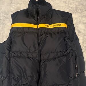 Polo by Ralph Lauren Men's Black Puffer Vest with Yellow Stripe